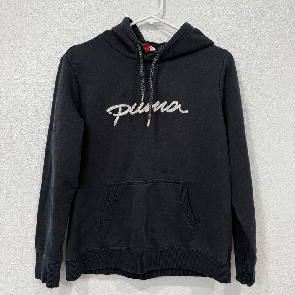 Puma Black Embroidered Logo Hoodie Sweatshirt Men's XL Casual Athletic